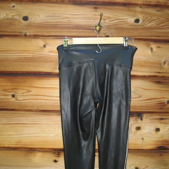 SPANX Black Faux Leather Stripe Leggings M - Picture 7 of 8